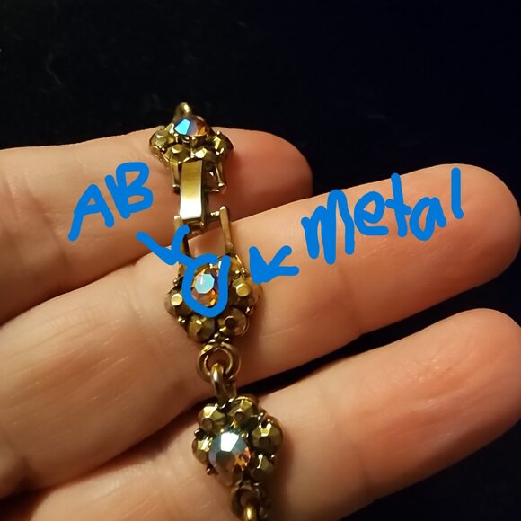 Vintage MCM Golden AB Rhinestone Flower Necklace Heavy Gold Plate Rivoli Stones - Picture 7 of 14